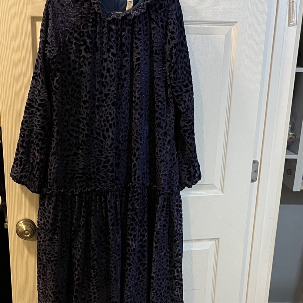 Navy Textured Long Sleeve Dress